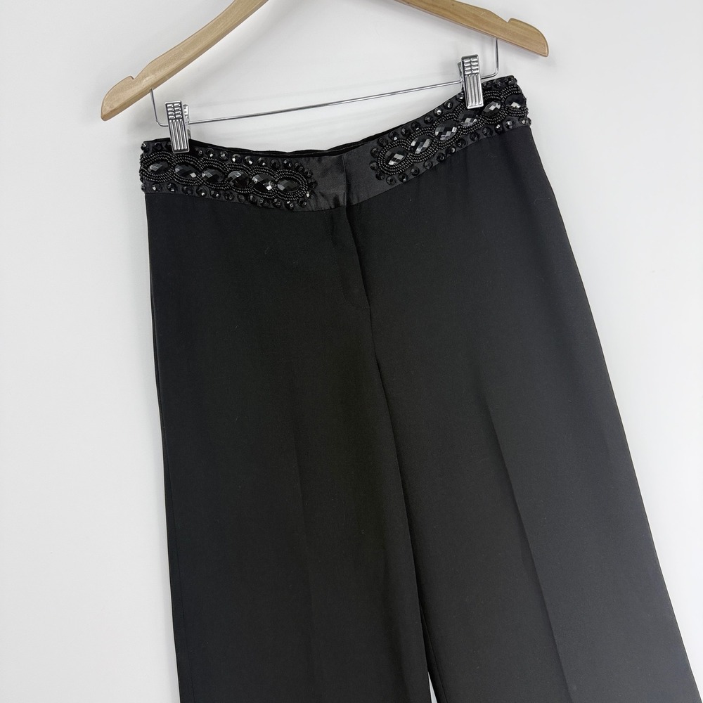 Harold's Evening Pants Womens 6 Black Beaded Waistband Wide Leg Crepe Trousers - Picture 10 of 16